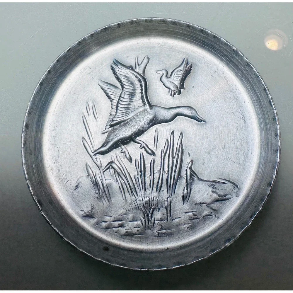 Vintage Hammered Aluminum Duck Trays and Coasters Set of 8 Wildlife Cabin Decor